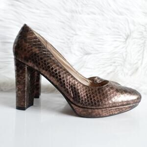 Clarks Kendra Sienna Bronze Snake Leather Closed Pumps 8.5 Office Comfortable